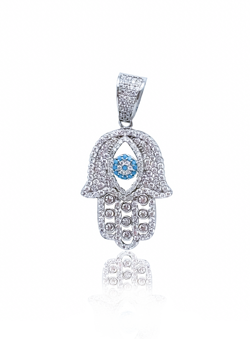 Iced-Out Hamsa Hand Pendant (Silver)