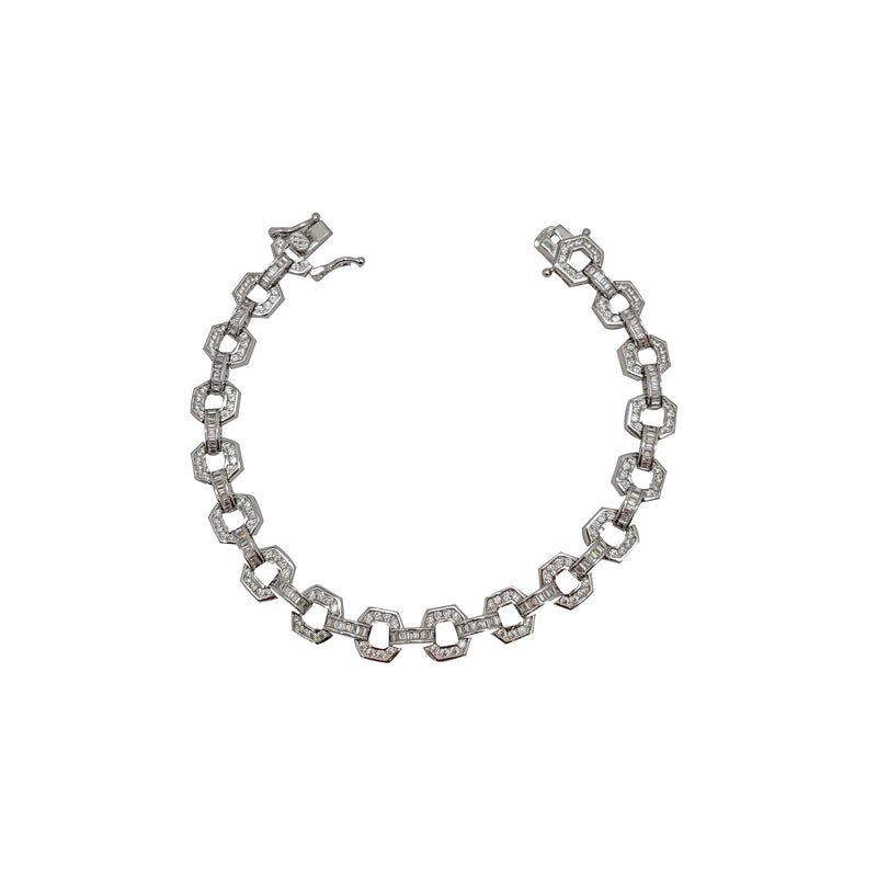 Cubic Zirconia Hexagon Shaped Bracelet (Silver)