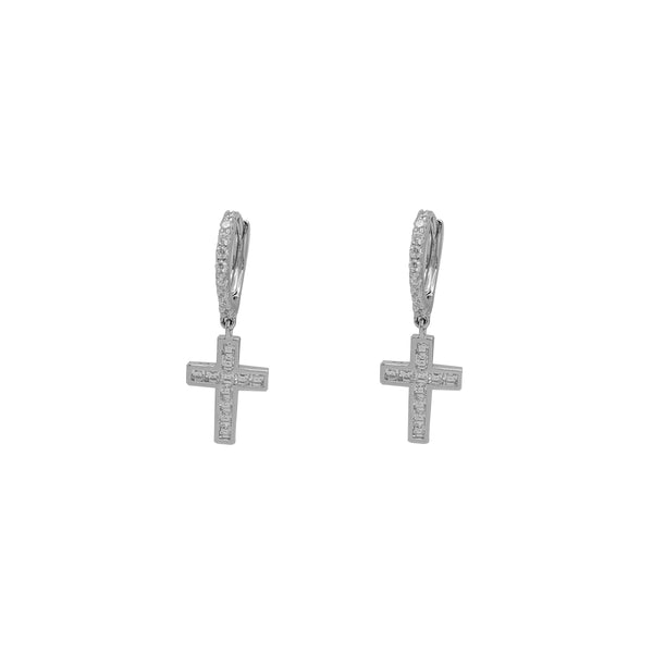 Baguette ZC Dangling Cross Earrings (Silver)