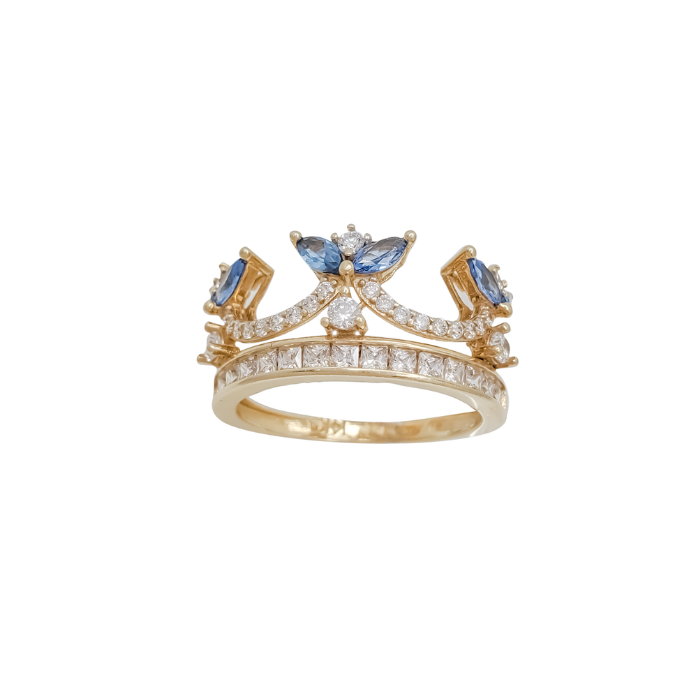 White & Blue Zirconia Crown Ring (14K)