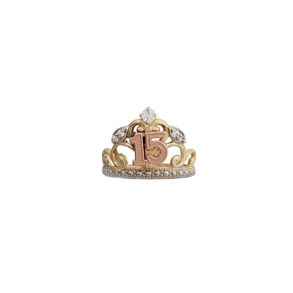 Tricolor Fifteen (15) Quinceanera Crown Ring (14K)