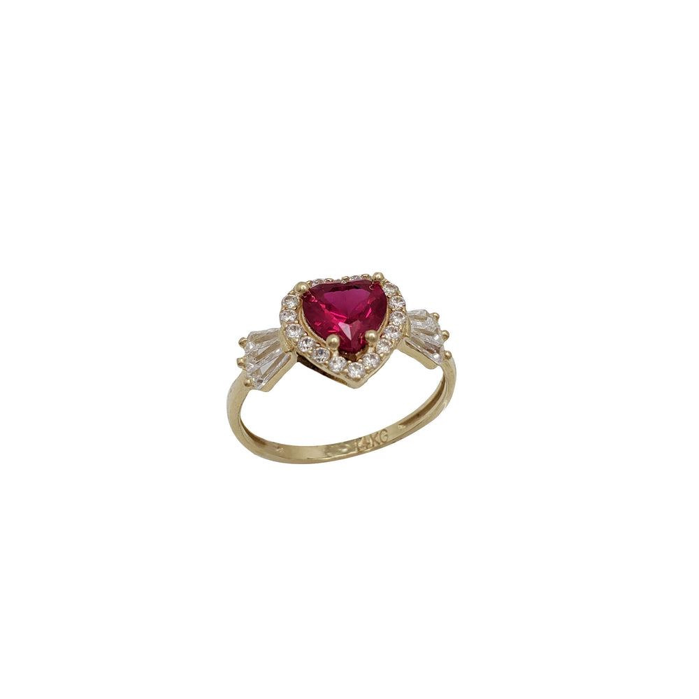 Zirconia Heart Baguette Ring (14K).