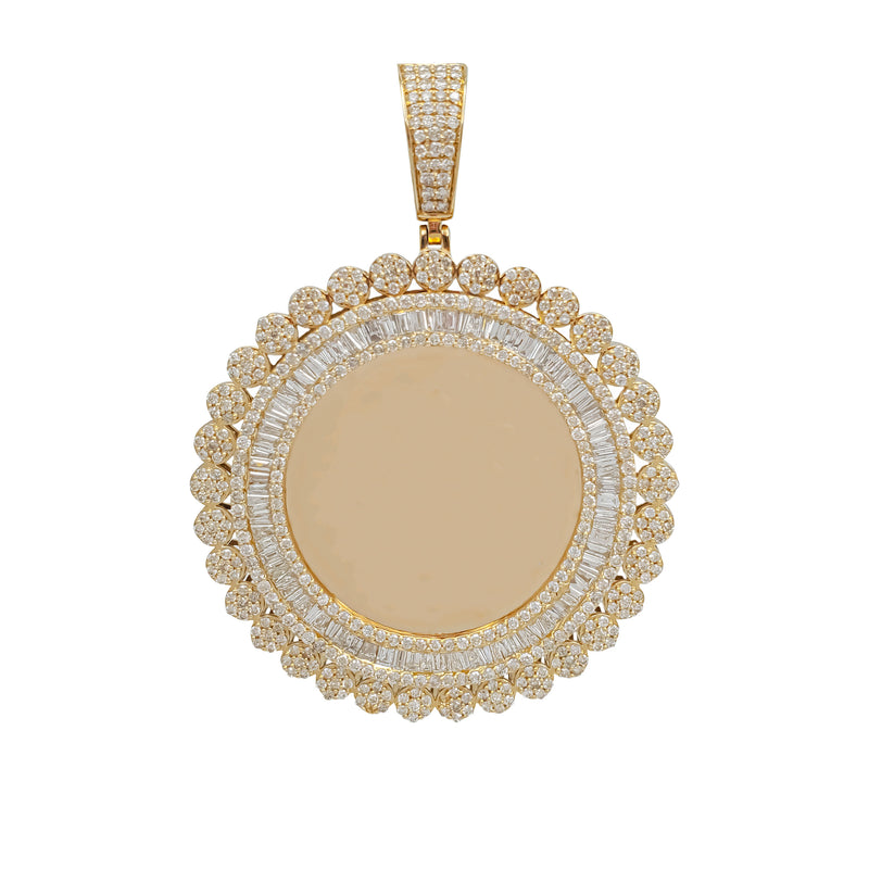 Baguette & Round Diamond Round Memorial Picture Pendant (14K)