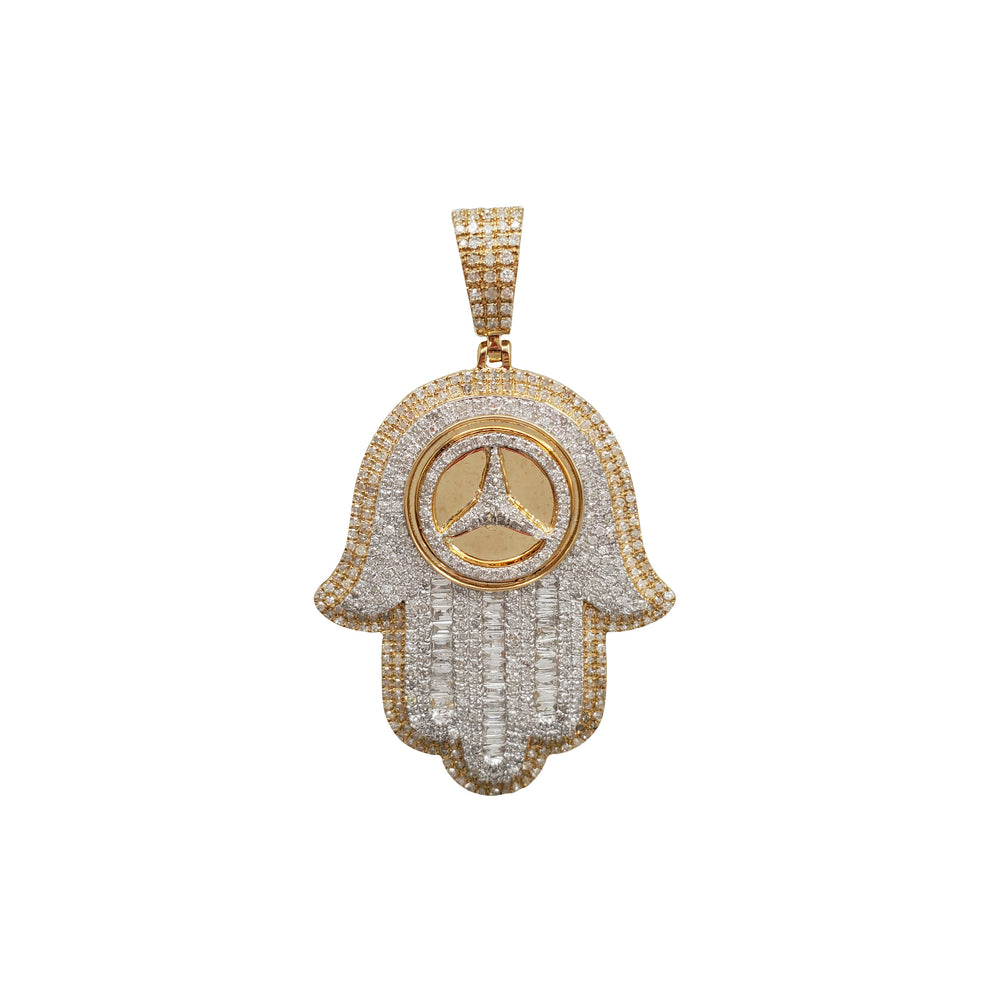 Round & Baguette Diamond Hamsa Hand Pendant (14K)