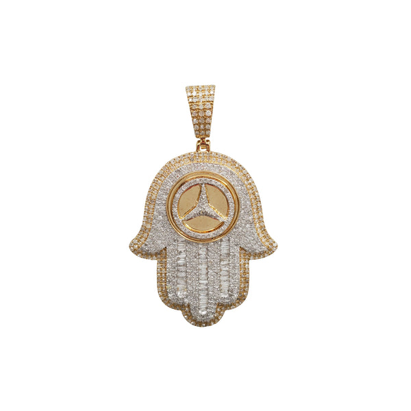 Round & Baguette Diamond Hamsa Hand Pendant (14K)