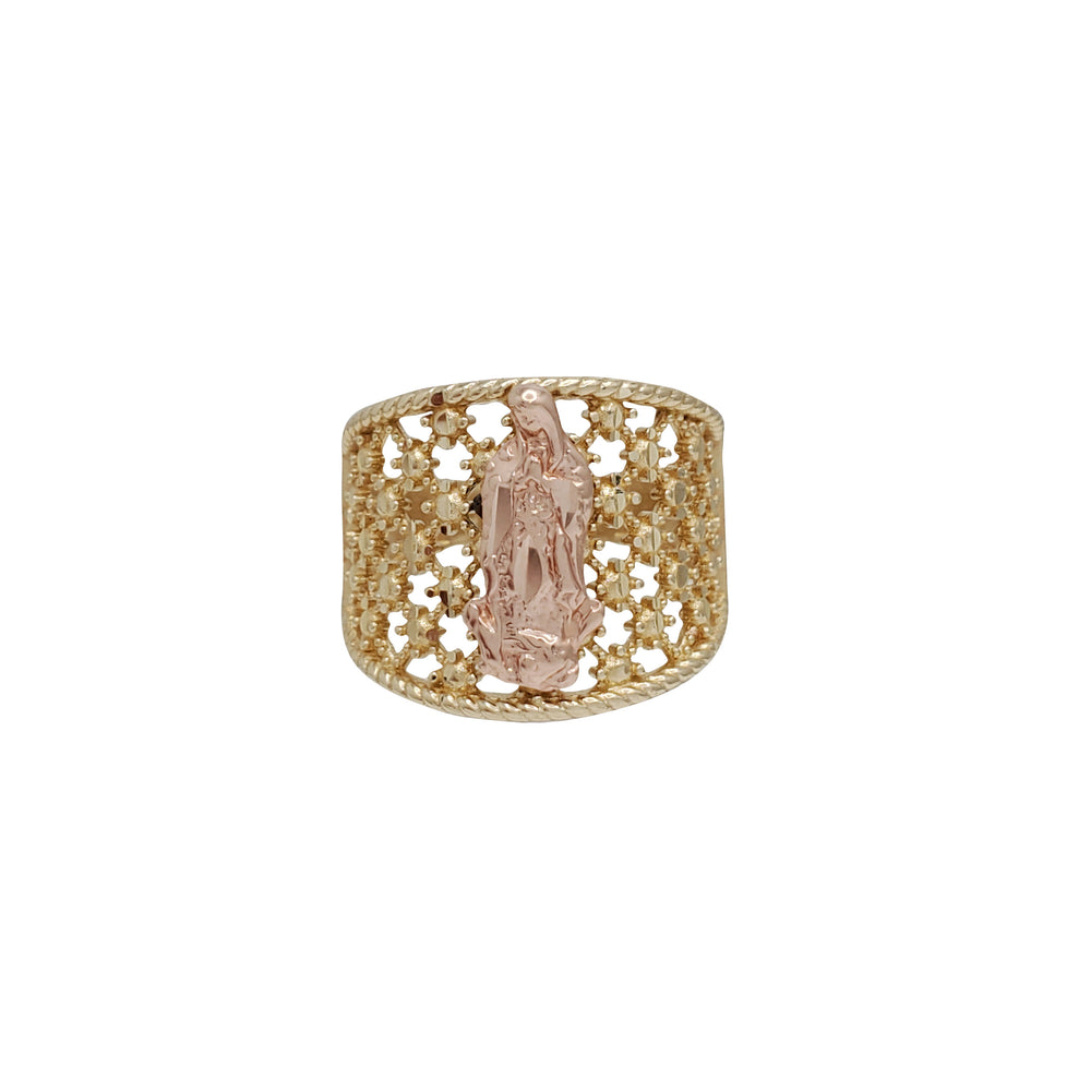 Two Tone Textured Virgin Mary Ring (14K)
