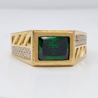 Green Stone Baguette cut Ring (14K)
