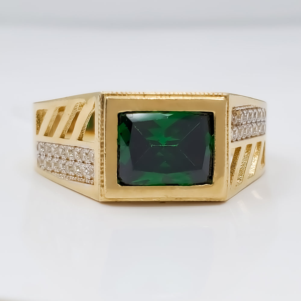 Green Stone Baguette cut Ring (14K)