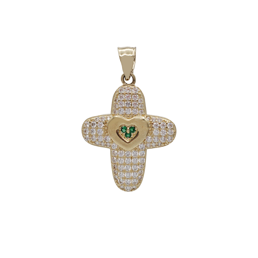 Zirconia Cross with Heart Pendant (14K)