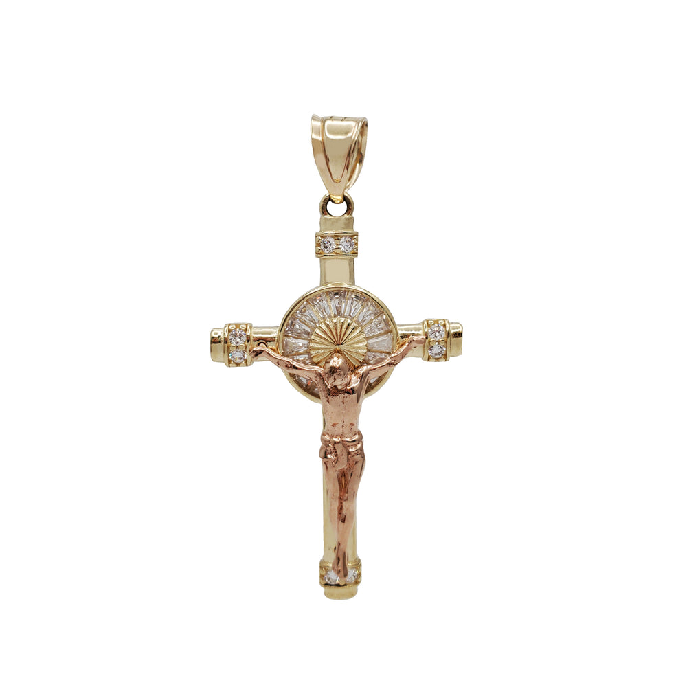 Zirconia Baguette Crucifix Cross Pendant (14K)