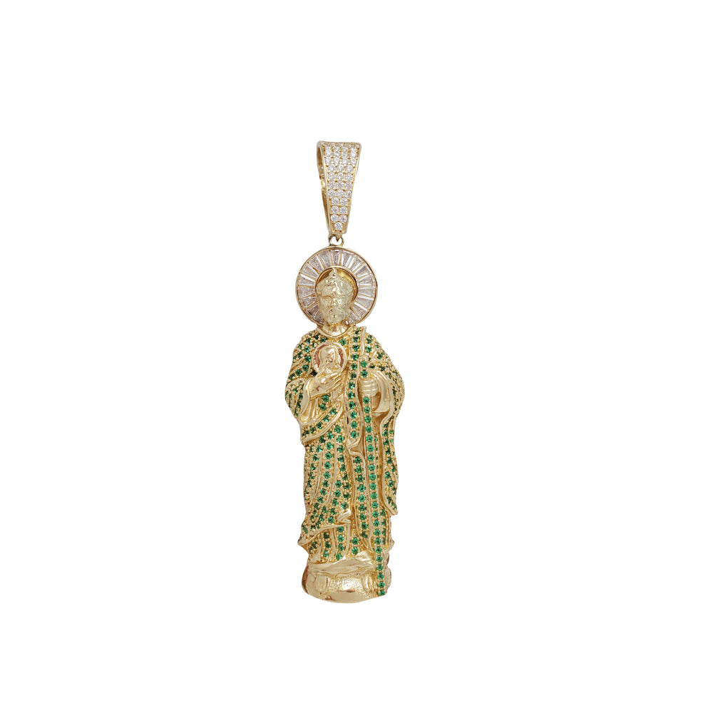 White & Green Cubic Zirconia Saint Jude Pendant (14K)