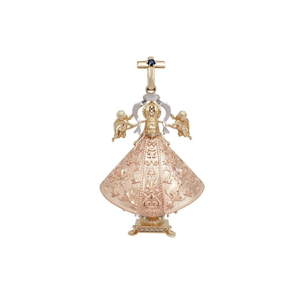 Tri-Tone Our Lady of Charity/ Caridad de Cobre Pendant (14K)