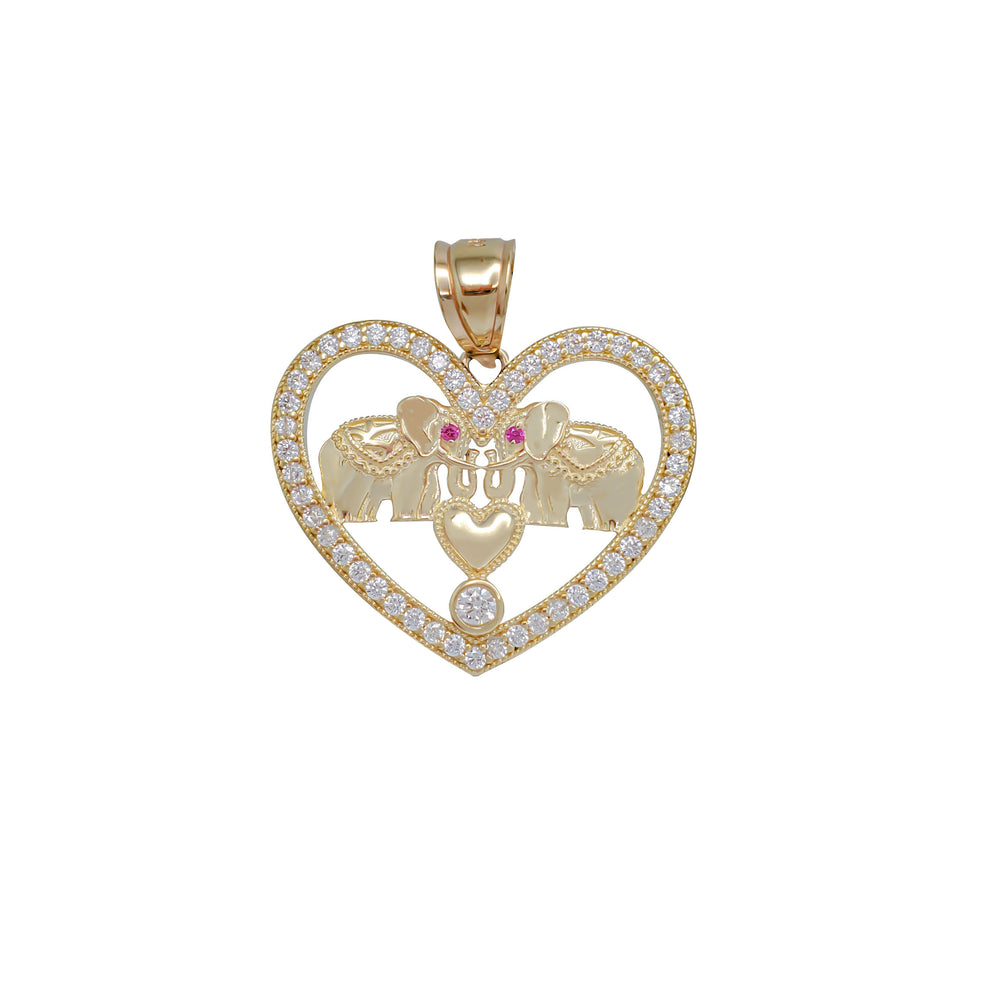 Cubic Zirconia Elephant Heart Pendant (14K)