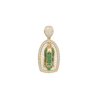 Green Iced-Out Mexican Shrine Virgin Mary Lady of Guadalupe Pendant (14K)