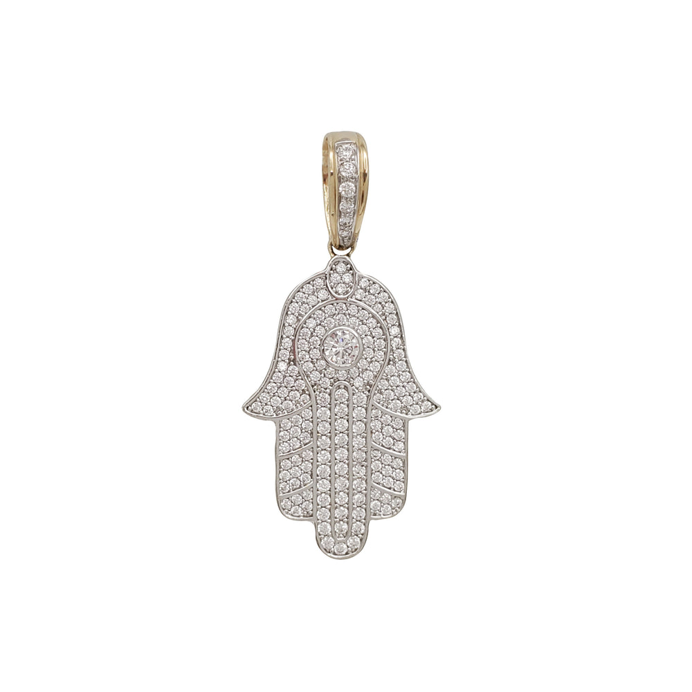 Zirconia Hamsa Hand Pendant (14K)