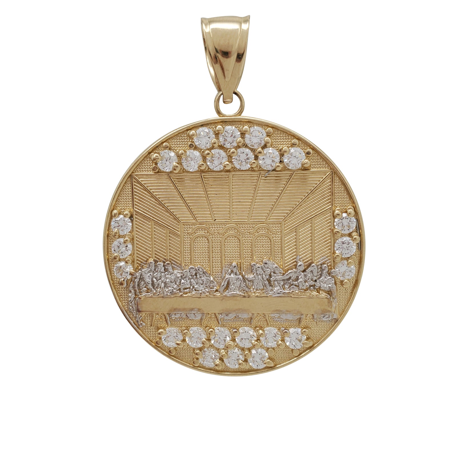 Two-Tone Cubic Zirconia Round Last Supper Pendant (14K) – Popular J