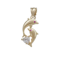 Cubic Zirconia Dolphin Pendant (14K)