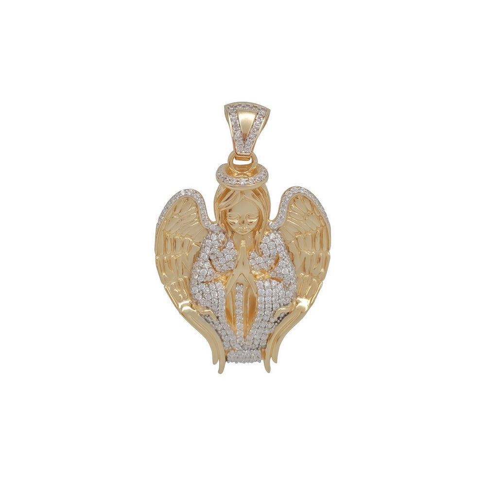 Cubic Zirconia Winged Angel Pendant (14K)