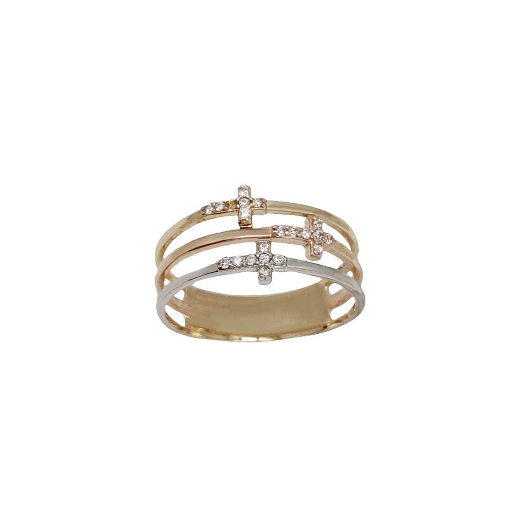 Tricolor Cross Ring (14K)