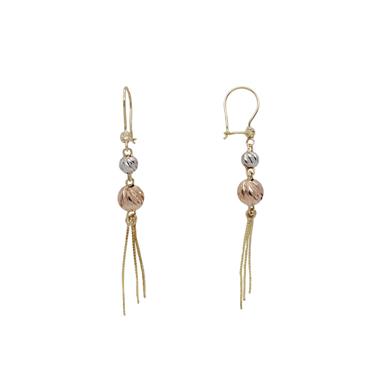 Tricolor Ball Dangling Earrings (14K)