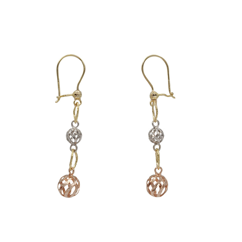 Tricolor Ball Dangling Earring (14K)