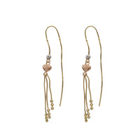 Tricolor Heart Dangling Earrings (14K)