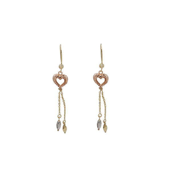 Tricolor Diamond-cut Heart Dangling Earrings (14K)