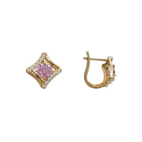 Zirconia Rhombus Huggie Earrings (14K)
