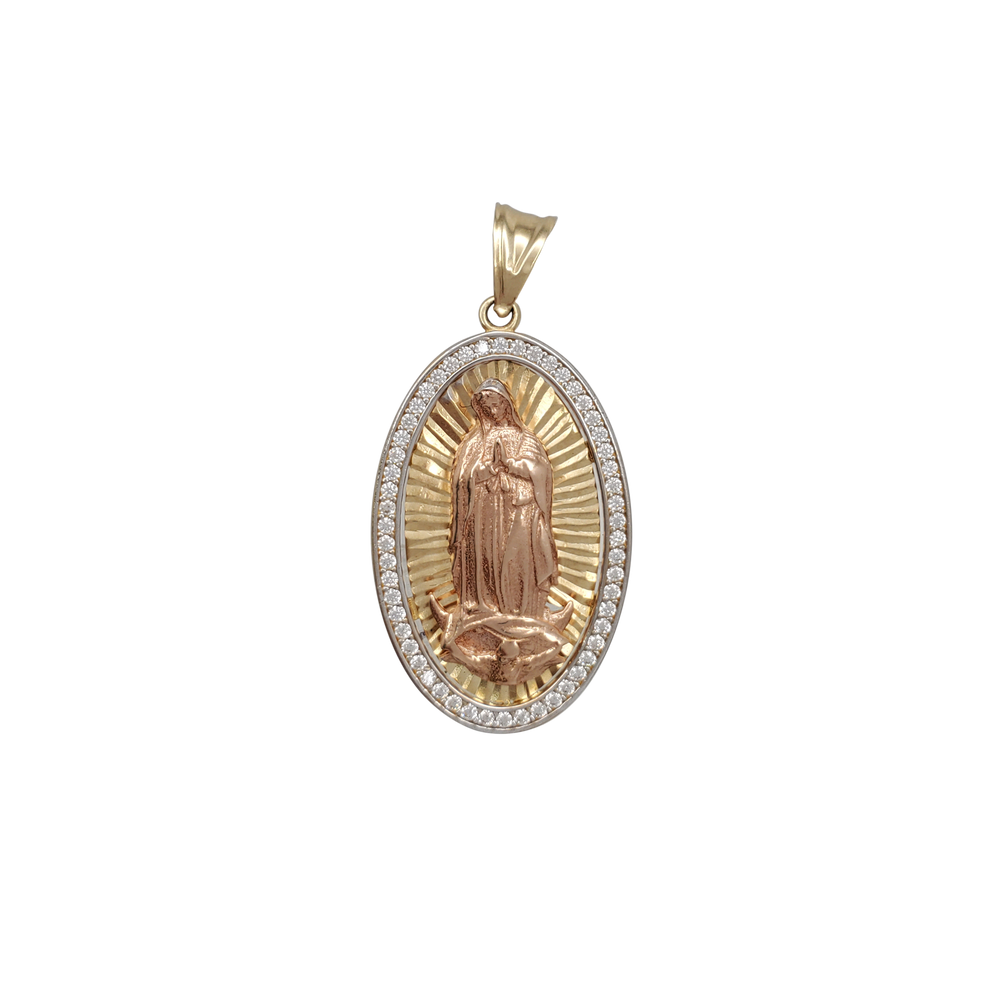 Cubic Zirconia Tri-Tone Virgin Mary Pendant (14K)