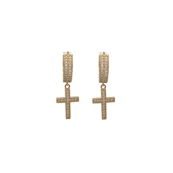 Zirconia Cross Dangling Earrings (14K)