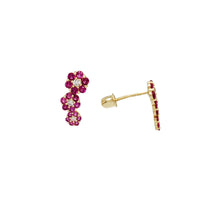 Zirconia Red Tree Flowers Stud Earrings (14K)