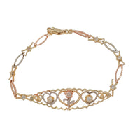 Tri-Tone Fancy Flower Bracelet (14K).