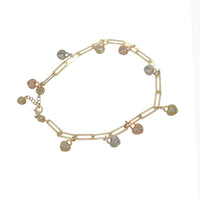 Paper Clip Zirconia Tri-Tone Hearts Anklet (14K).