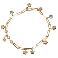 Tri-Tone Star Charms Paper Clip Anklet (14)