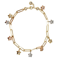 Tri-Tone Star Charms Paper Clip Anklet (14K）