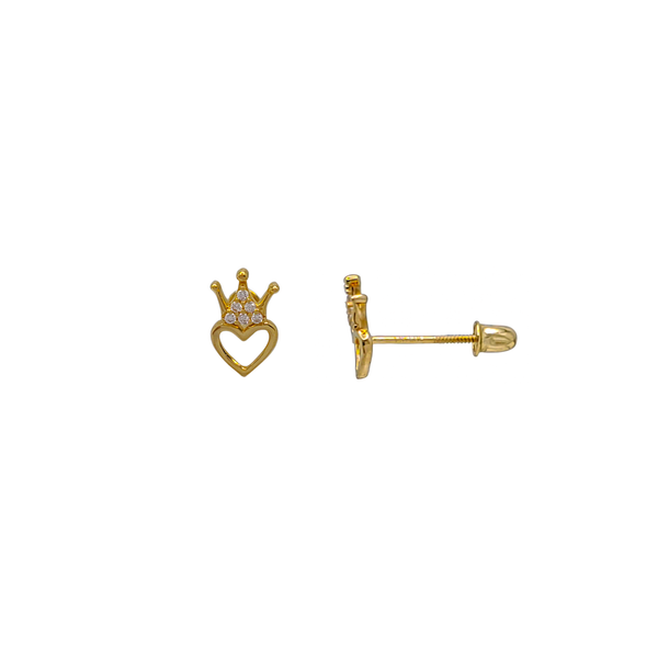 Heart Crown CZ Stud Earring (14K)