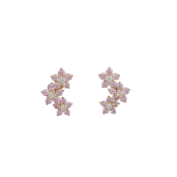 Zirconia Tree Flowers Stud Earrings (14K)