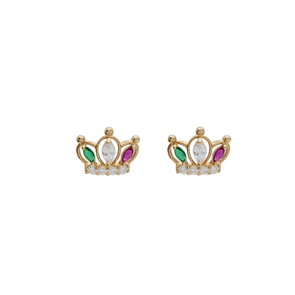 Zirconia Crown Stud Earrings (14K)