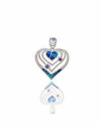Sterling Silver Opal Heart CZ Pendant