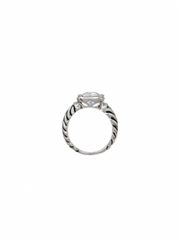 Motif Cushion Cut Bezel CZ Antique-Finish Rope Ring (Silver)