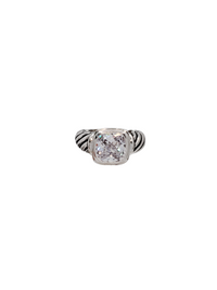 Motif Cushion Cut Bezel CZ Antique-Finish Rope Ring (Silver)