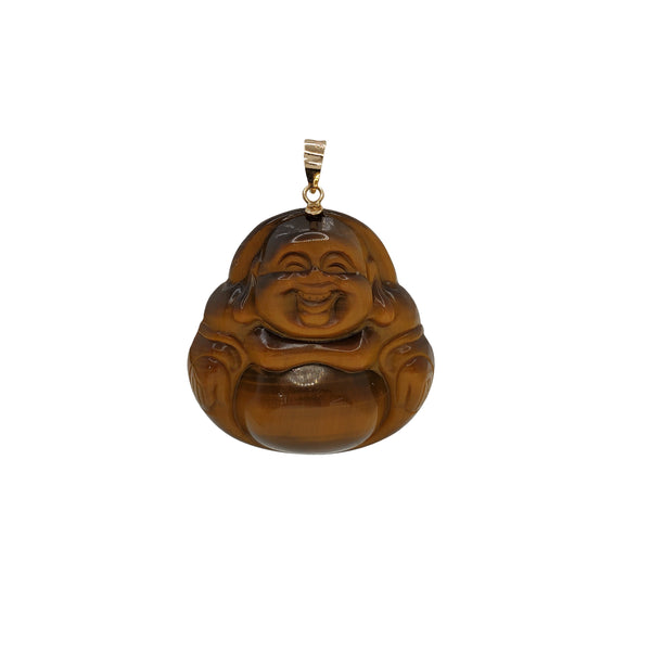 Tiger-Eye Jade Laughing Buddha Pendant (14K)