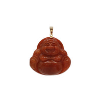 Медальон смеещ се Буда от оранжев нефрит (14K)