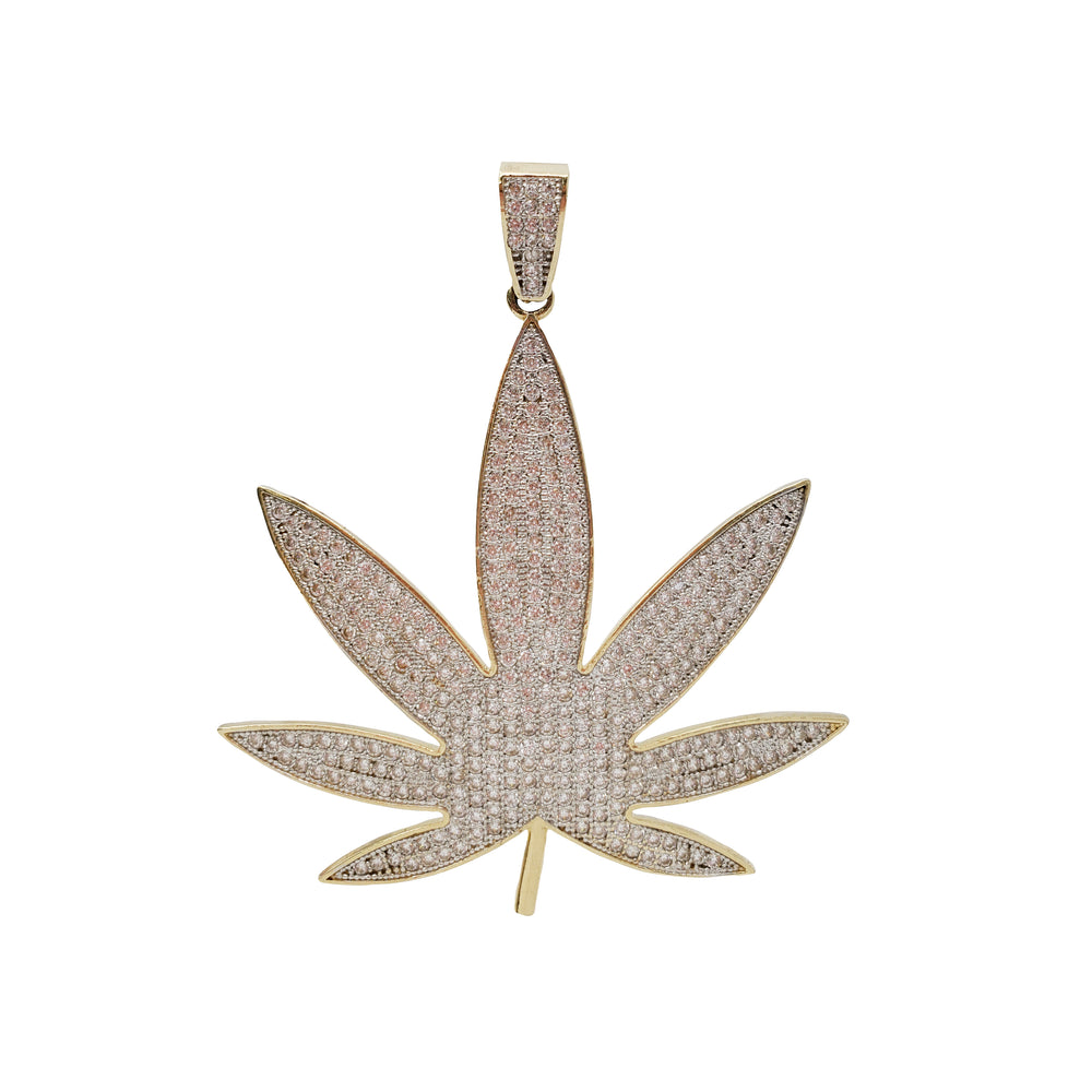 Iced-Out Marijuana Leaf Pendant (14K)