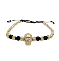 Diamond-Cut Skull Beaded String Bracelet (14K).