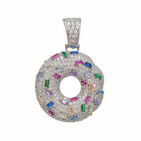 Iced-Out Sprinkled Donut Pendant ( Silver)
