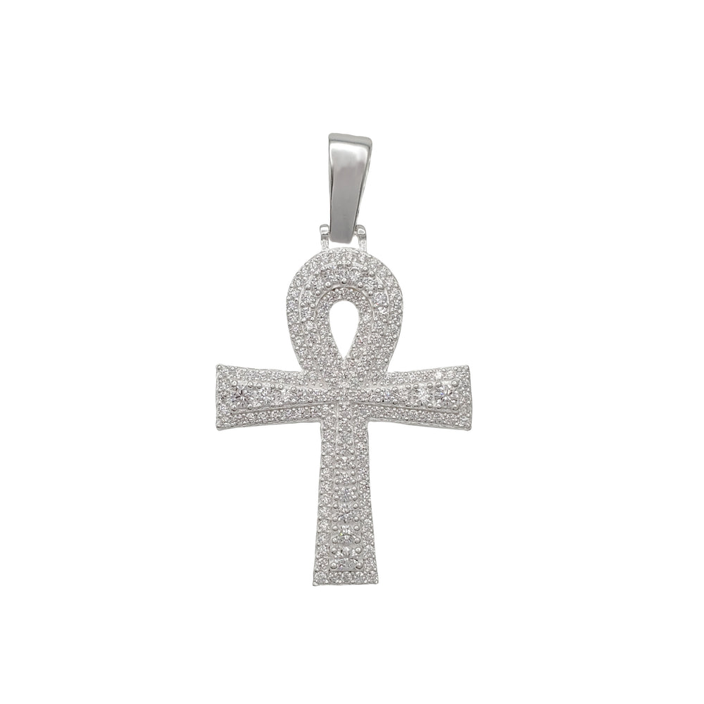 Iced-Out Ankh Cross Pendant (Silver)