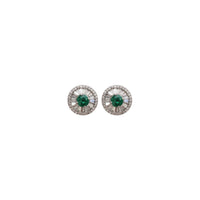 Baguette & Round Diamond & Emerald Stud Earrings (14K)