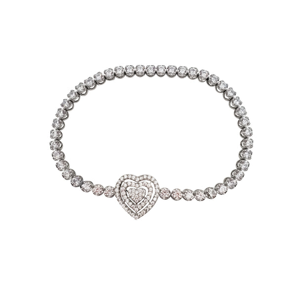 Heart Lock Tennis Bracelet (Silver)