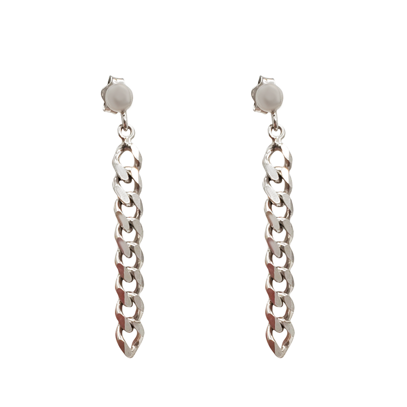 Italian Cuban Link Dangling Earrings (Silver)